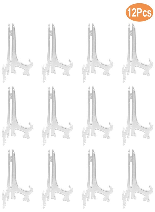 Coufce 12 Pieces 5 Inch Clear Plastic Easels Plate Display Stands Holders Picture Easel for Weddings, Home Decoration Birthdays - Image 4